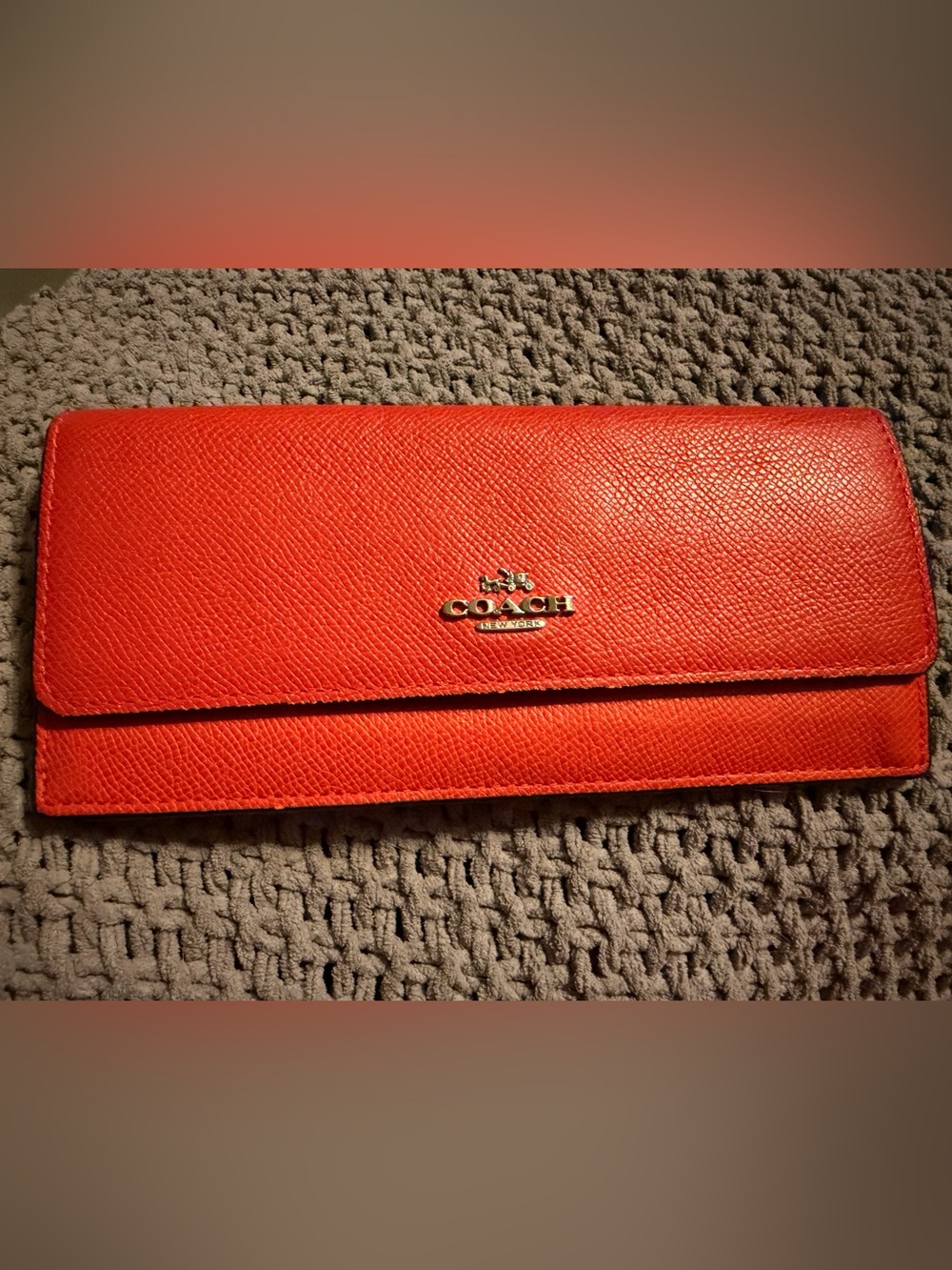 Coach Orange Leather Continental Wallet with Silver Logo